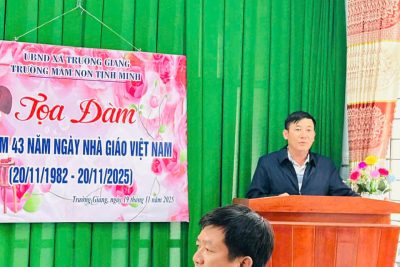 Nhân dịp kỷ niệm 43 năm Ngày Nhà giáo Việt Nam 20/11, trường MN Tịnh Minh đã nhận được sự quan tâm quý báu của Đảng ủy, HĐND, UBND, UBMTTQ xã Trường Giang và toàn thể quý phụ huynh, BĐDHCM học sinh đã có những món quà và những lẵng hoa tươi thắm cùng những lời chúc tốt đẹp gửi đến tập thể sư phạm nhà trường! Cảm ơn sự có mặt của tất cả các cô giáo đã nghĩ hưu về lại trường cùng nhau ôn lại những kỉ niệm nhân ngày Nhà giáo Việt Nam. Đây là nguồn động viên lớn để cô và trò tiếp tục nỗ lực phát huy truyền thống, nâng cao chất lượng CSGD trẻ. Xin kính chúc Quý lãnh đạo, quý phụ huynh,quý cô giáo sức khỏe,  hạnh phúc!Trân trọng cảm ơn